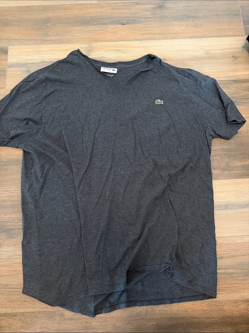 Lacoste Men's Charcoal Short-Sleeve Crew Neck Tee with Green Crocodile